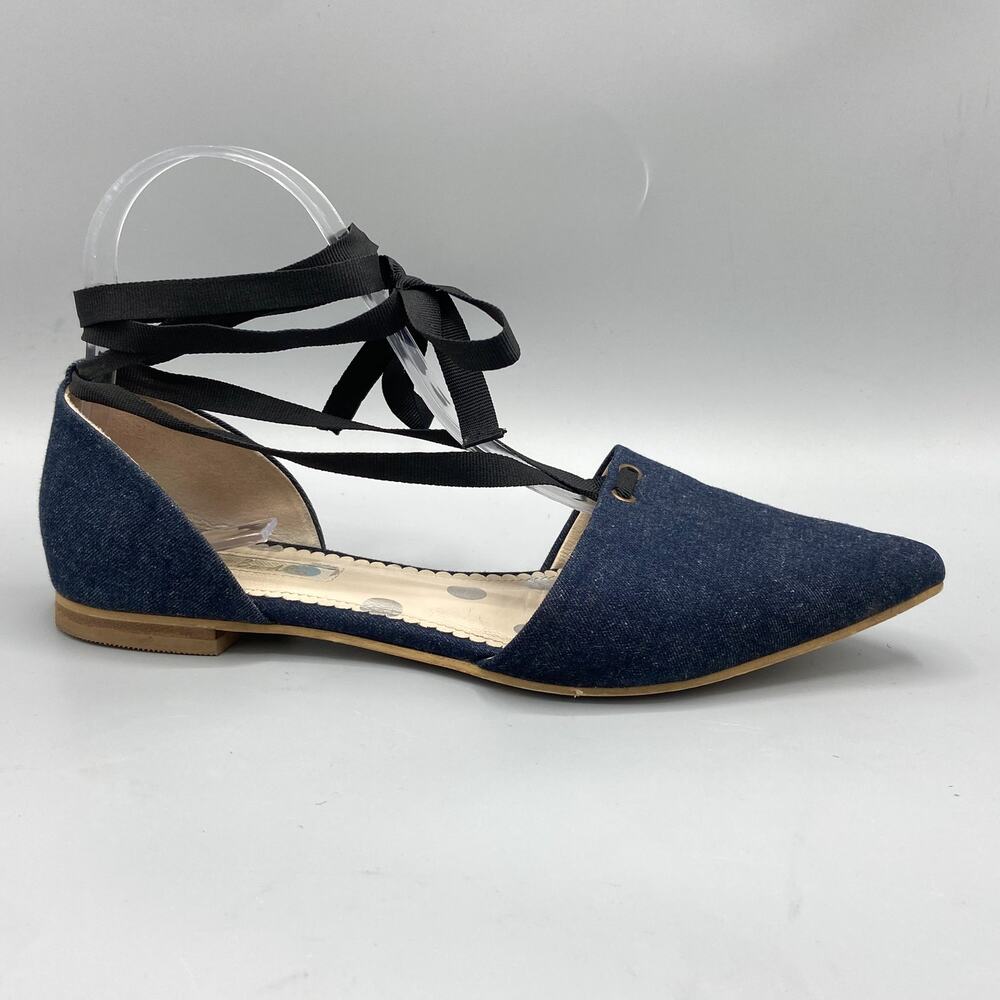 Boden Florence Flats Size‎ 8 US Denim Pointed Toe Wrap Ankle D'Orsay